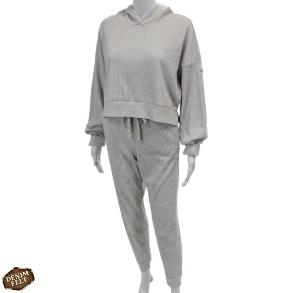 Alo Yoga Muse Hoodie & Sweatpants Ribbed Lounge 2 Piece Set Ivory Size Small - Picture 3 of 16